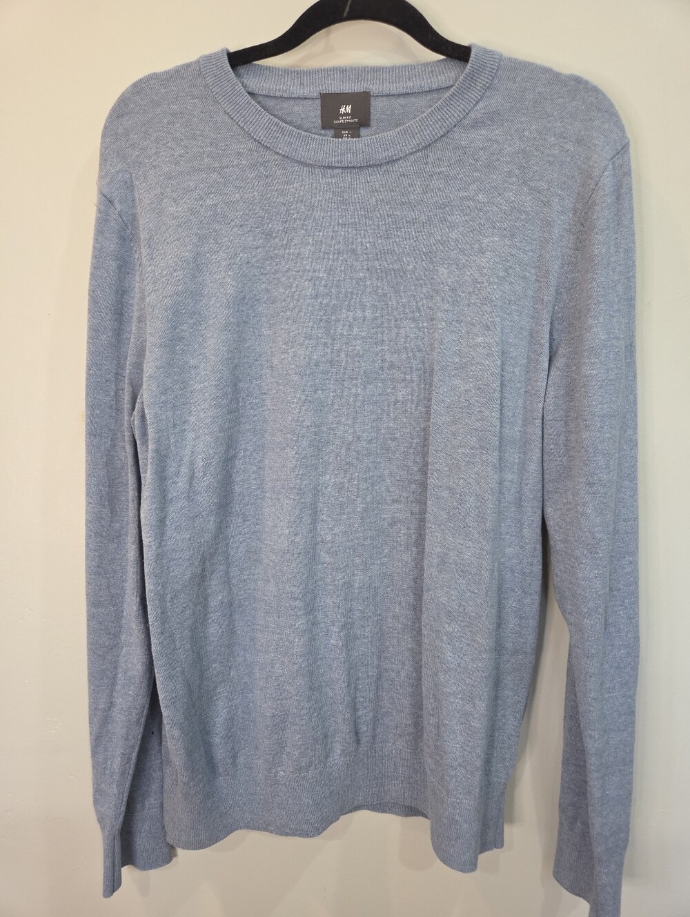 H&M Men's 100% Cotton Slim Fit Sweater Size Large Light Blue Casual Classic